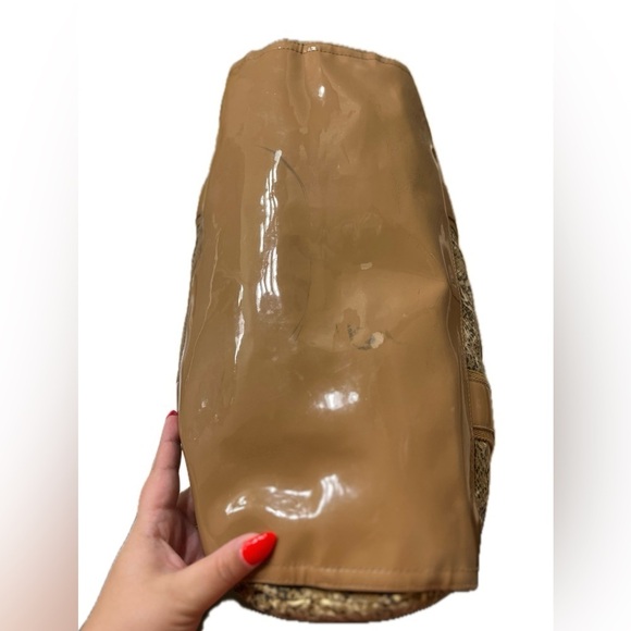 Tory Burch Women’s Snakeskin Canvas & Caramel Patent Leather Shoulder Tote - Picture 15 of 15